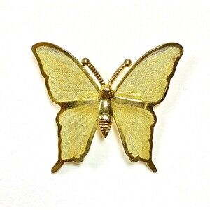 Vintage Gold-Tone Butterfly Brooch Pin Metal Mesh Filagree 1950s 1960s